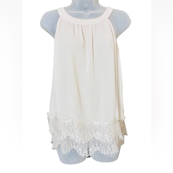 White House Black Market XS Lace Beaded Semi Sheer Lace Top Cami Light Beige - Picture 10 of 10